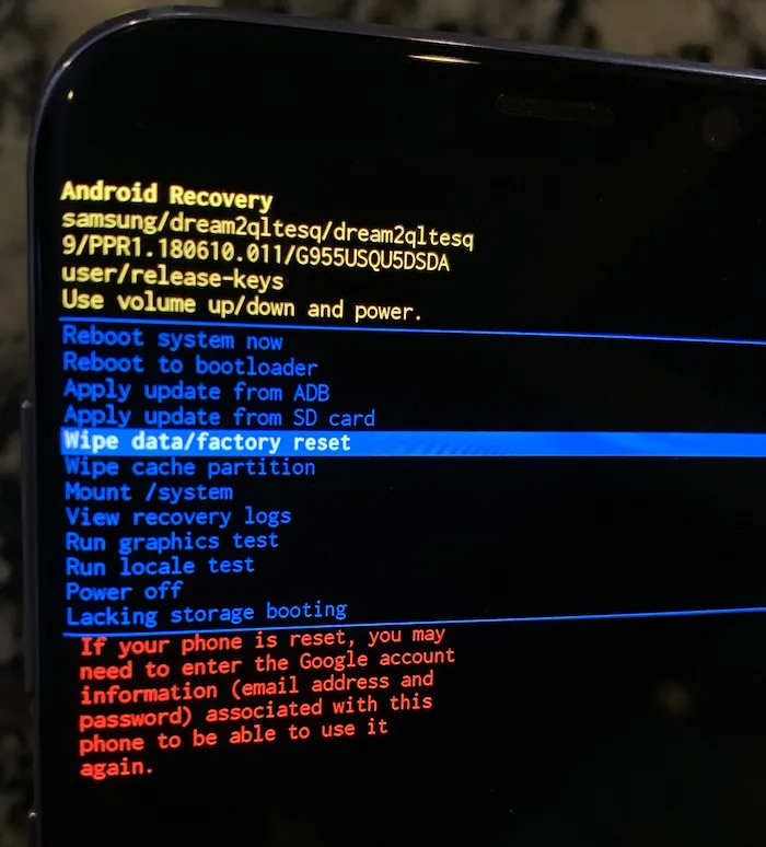 Android recovery mode menu Motorola