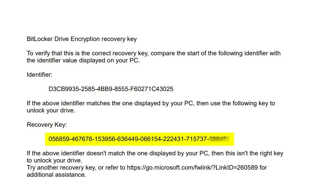 BitLocker recovery key 48 digit