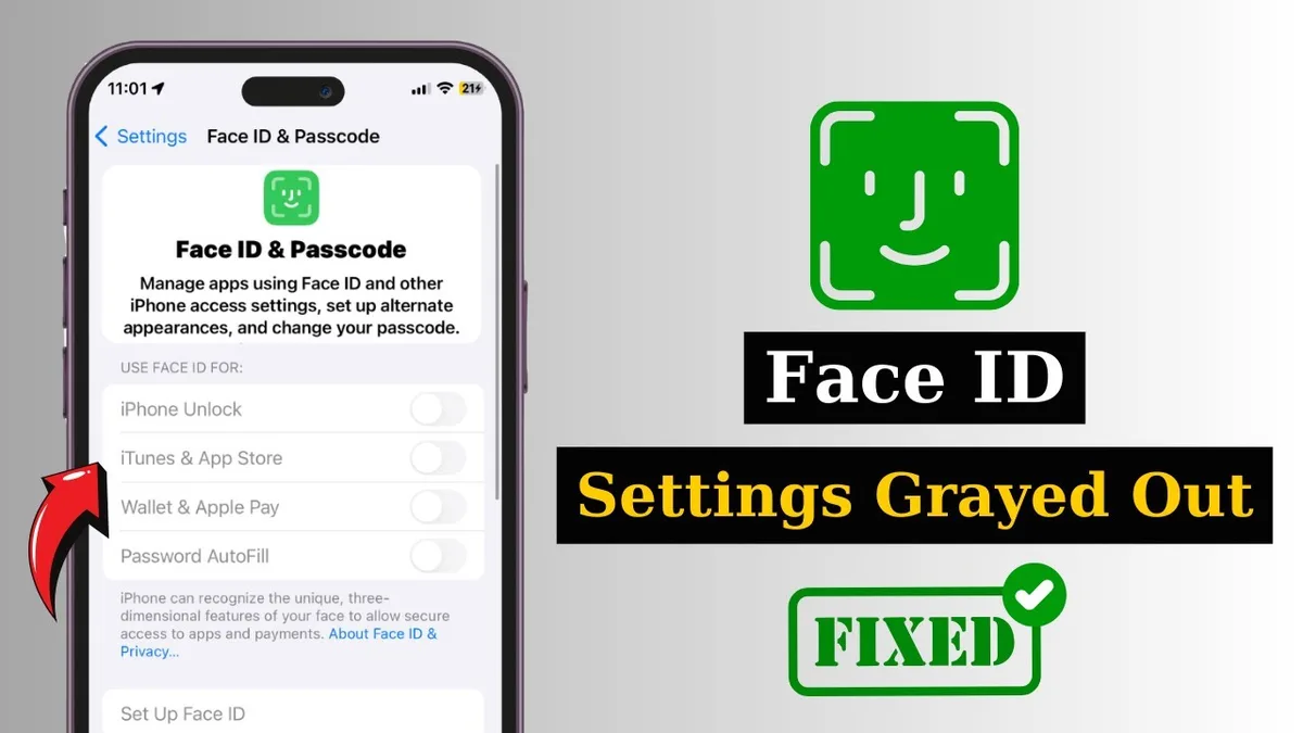 grayed out Face ID reset slider