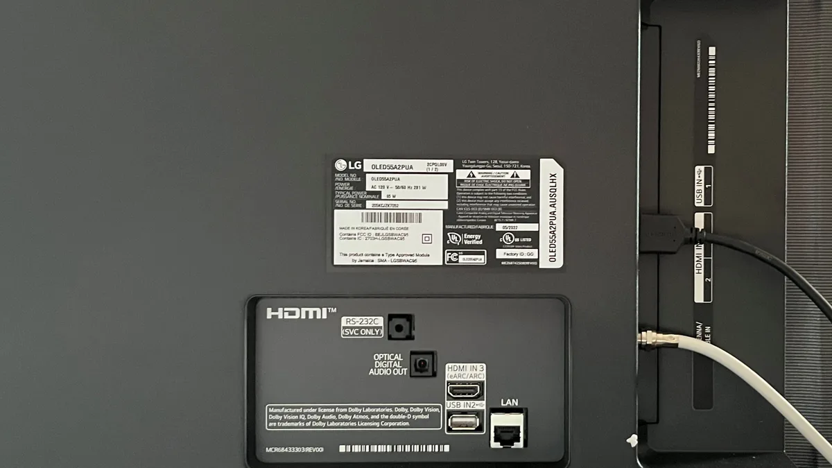 LG TV model number location