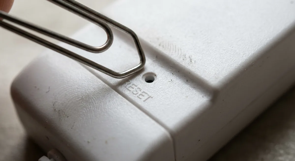 paperclip pressing reset button
