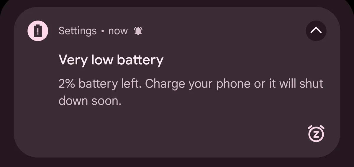 phone low battery warning Android