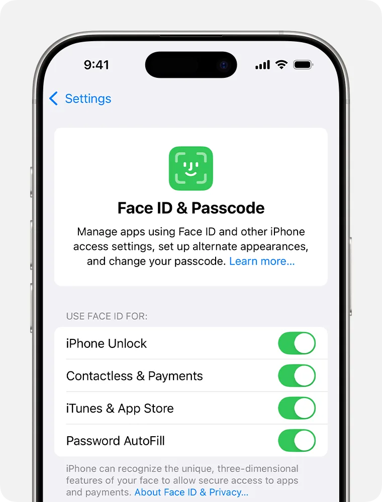 reset Face ID standard route