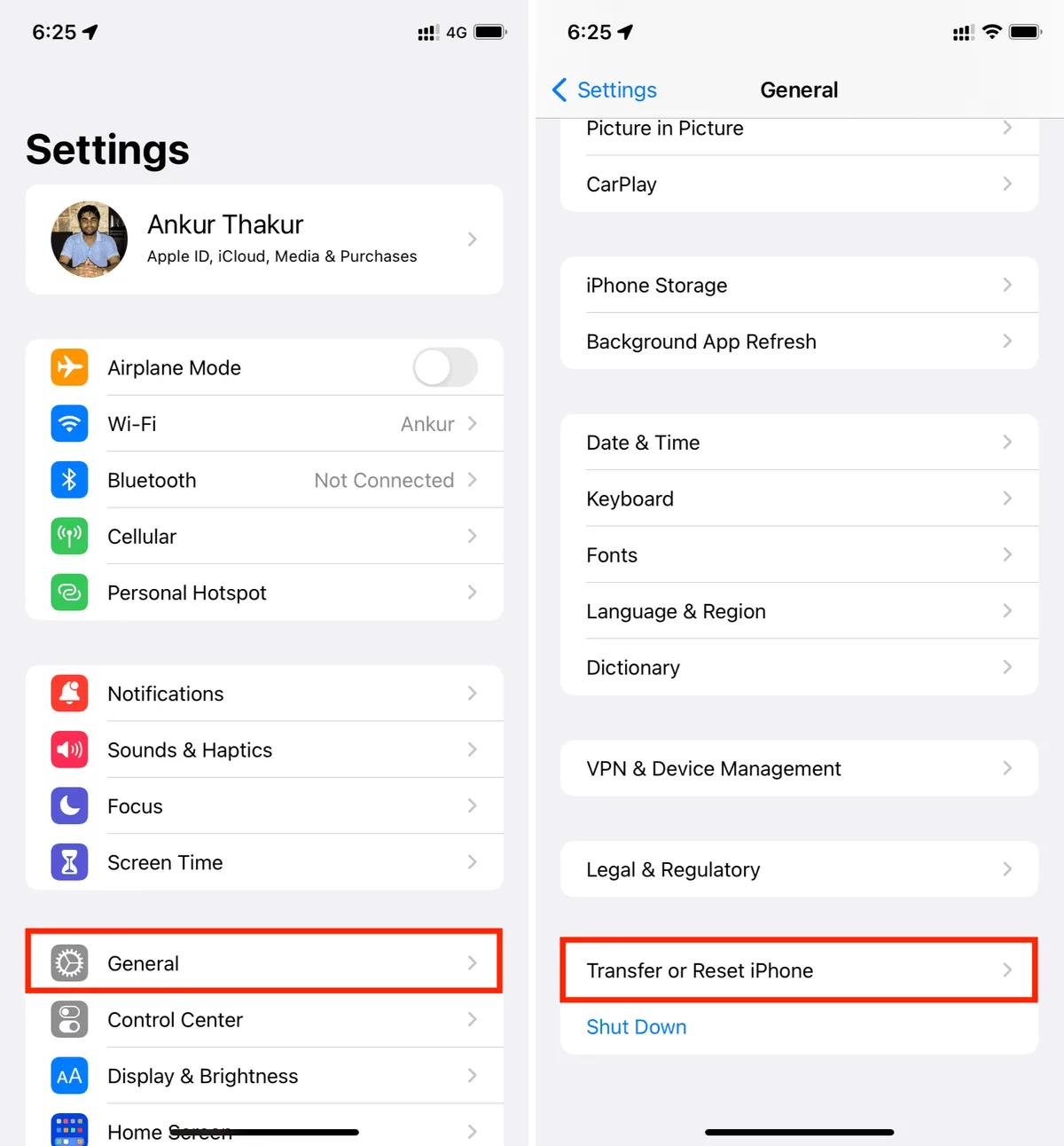 Reset Network Settings menu