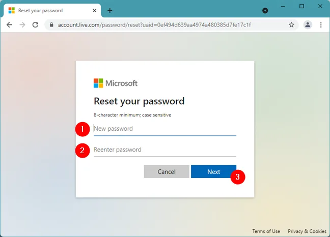 reset outlook password