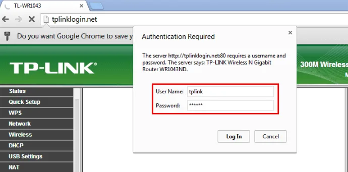 TP-Link extender default login screen