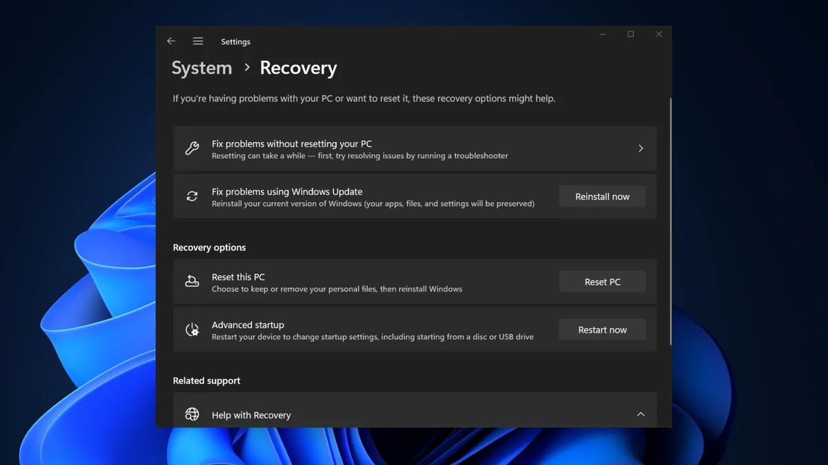 windows 11 reset settings